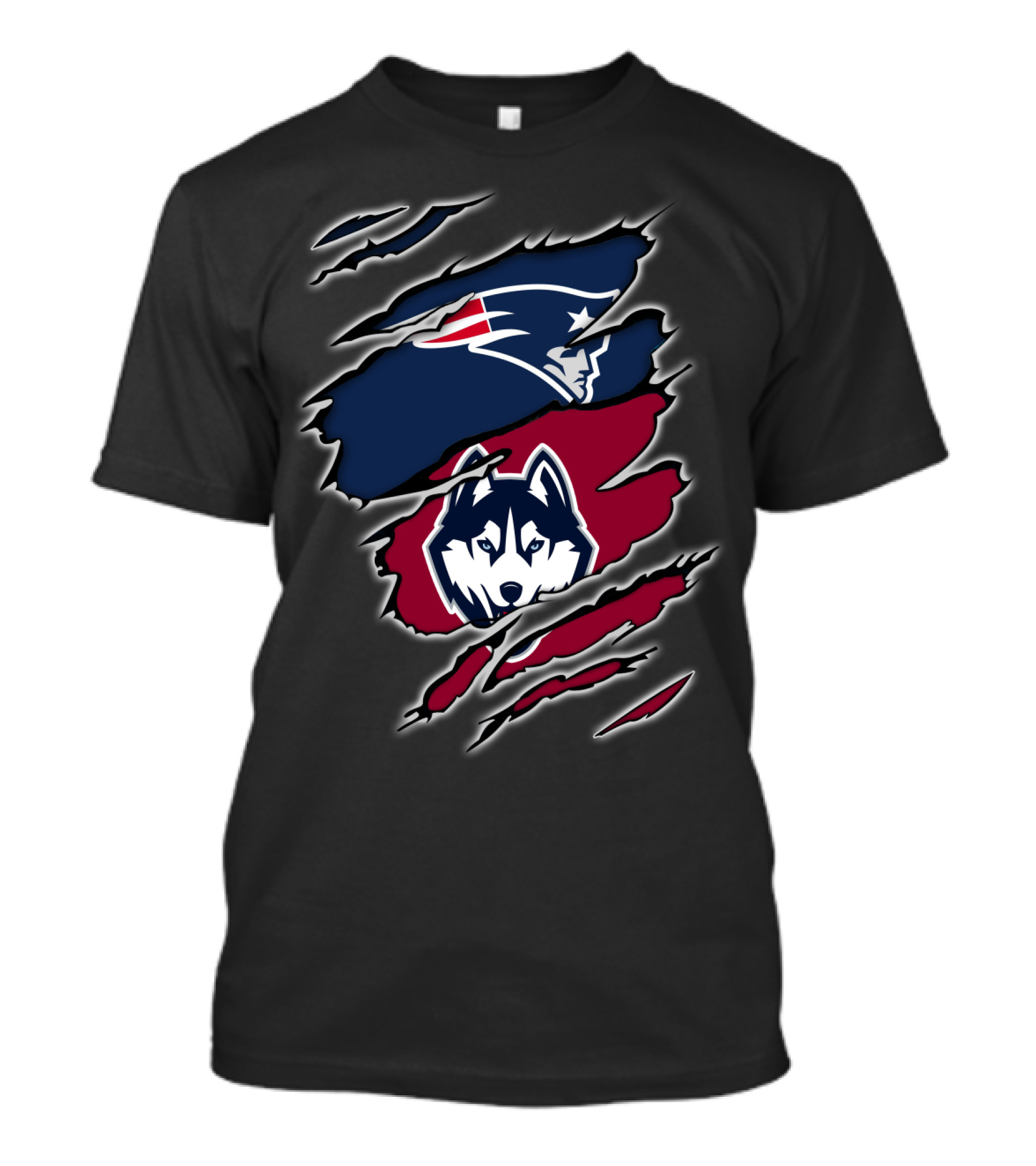 Patriots And Huskies Fused Logo Claw Slashes T-Shirt