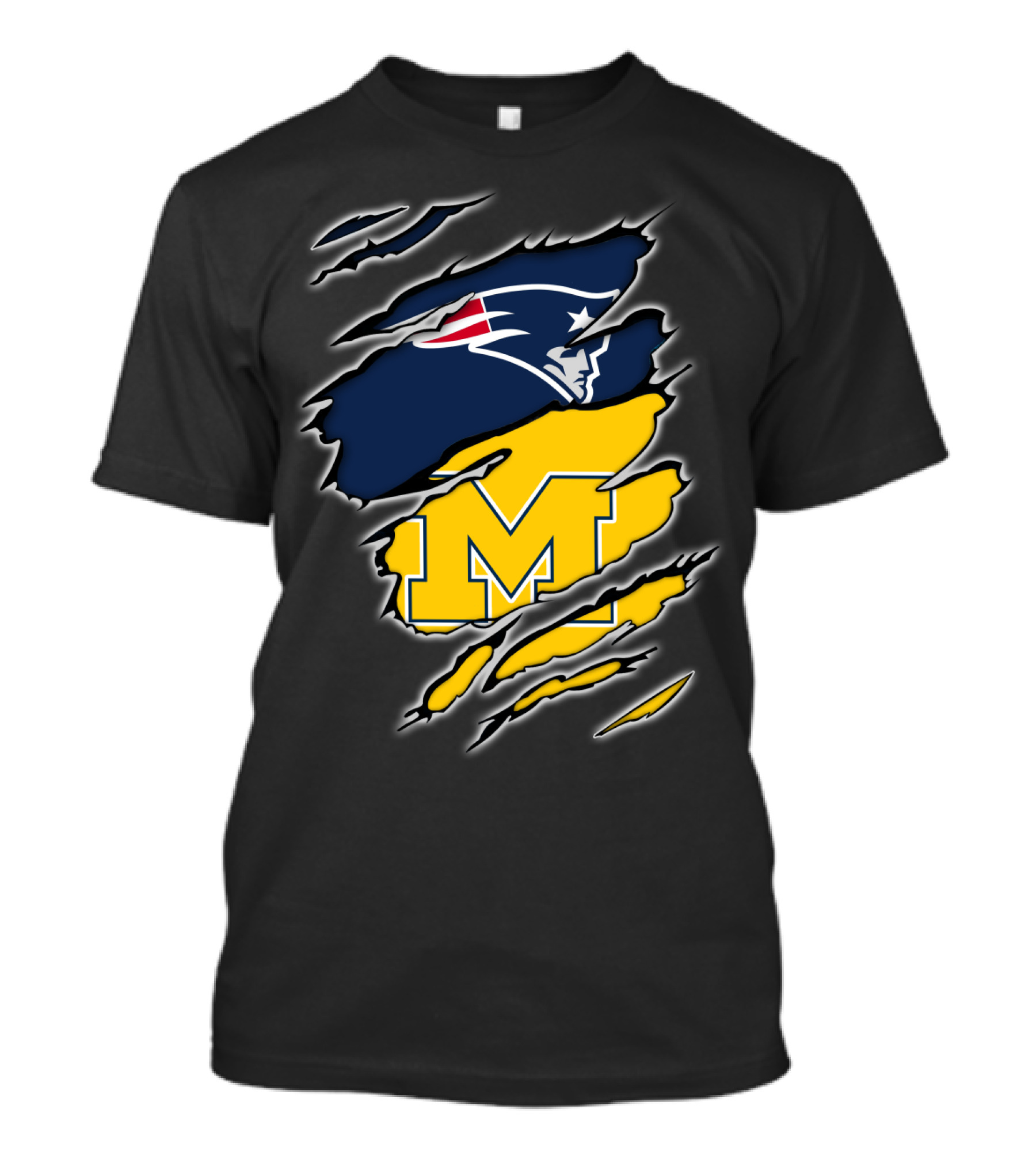 Patriots Logo And Michigan Block M Claw Marks T-Shirt
