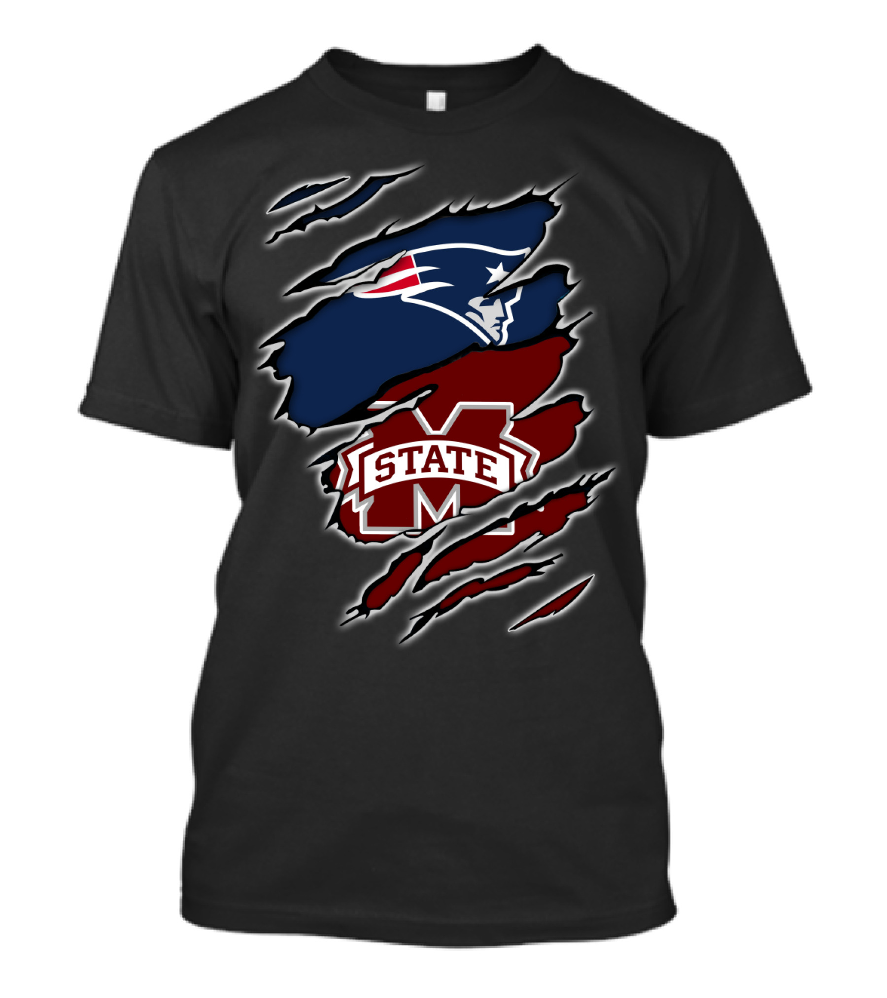Patriots Face And MS State Logo Claw Rips T-Shirt