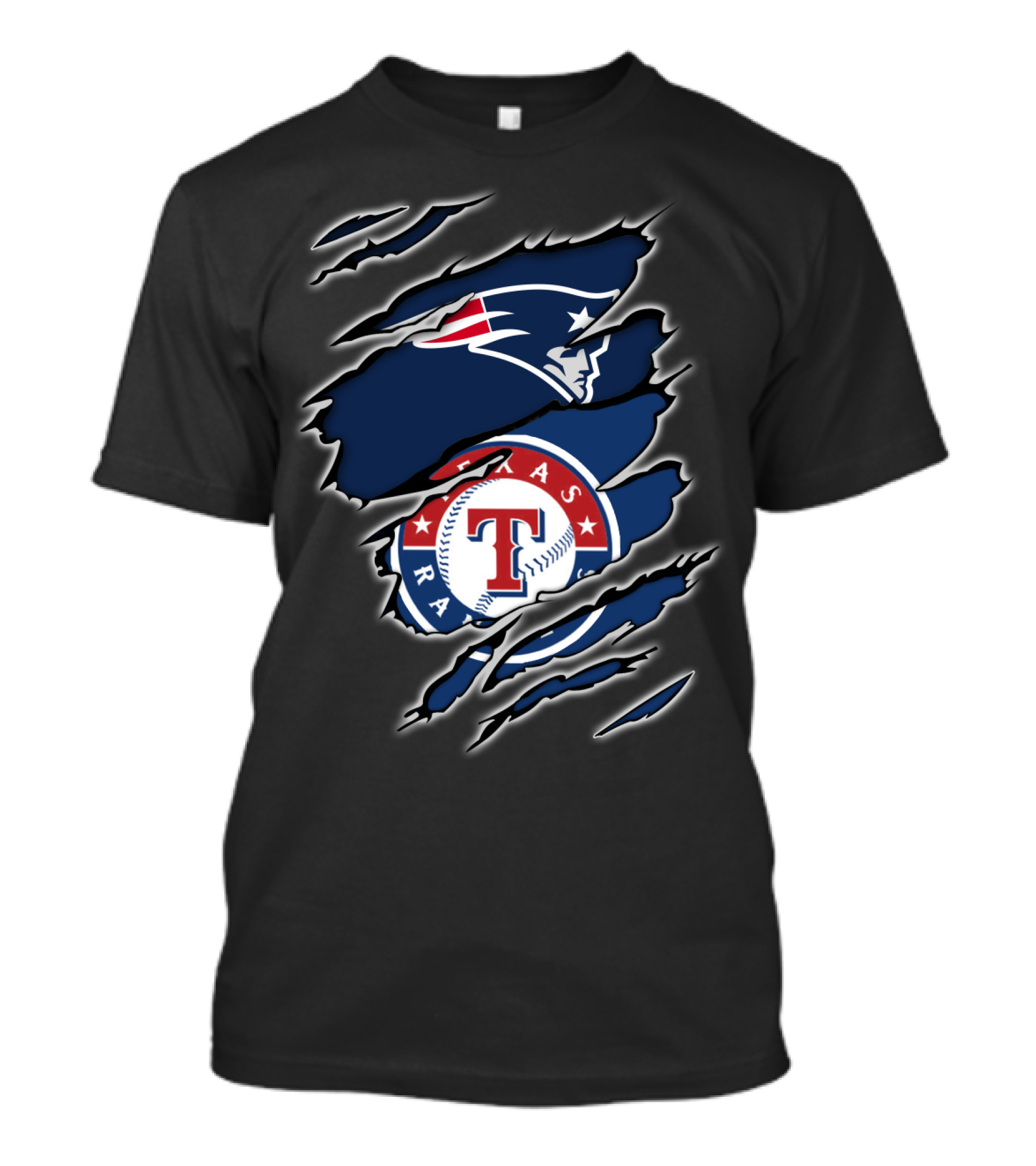 Patriots And Texas Rangers Logos Fusion T-Shirt