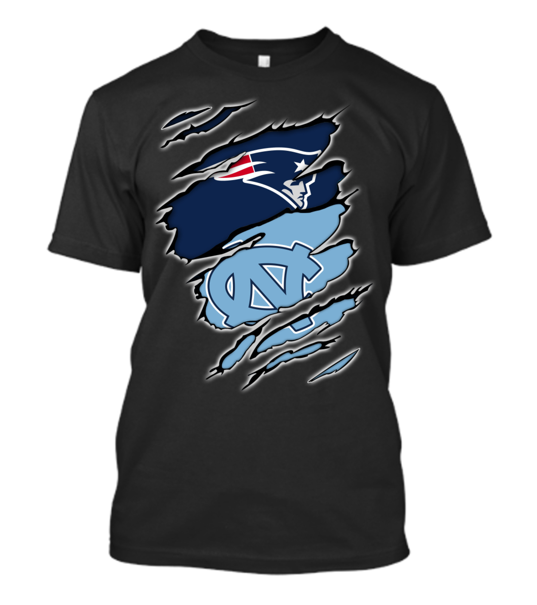 Patriots And Tar Heels Logo Rip Claw Marks T-Shirt