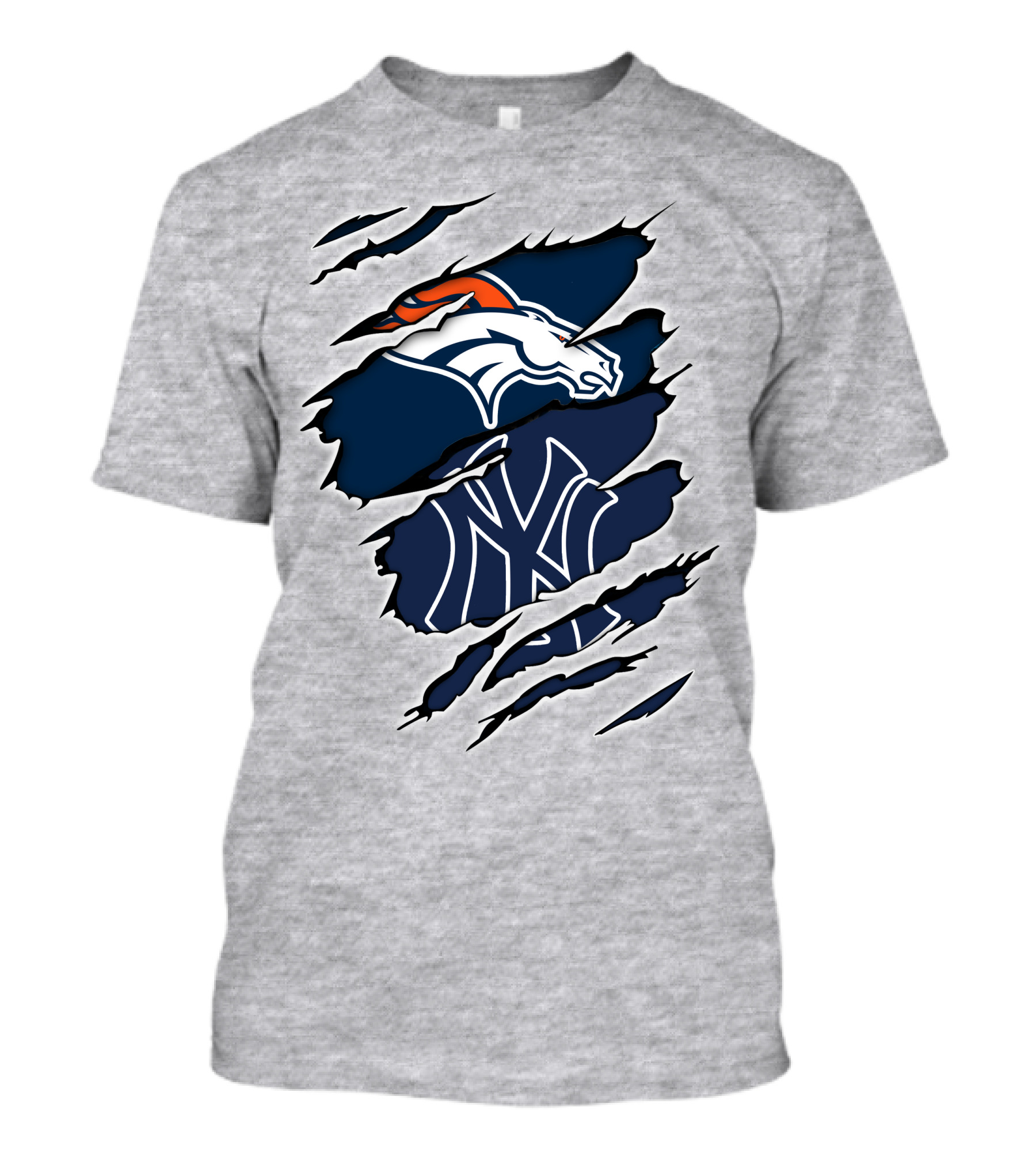 Broncos Yankees Distressed Dual Team Logo Fusion T-Shirt