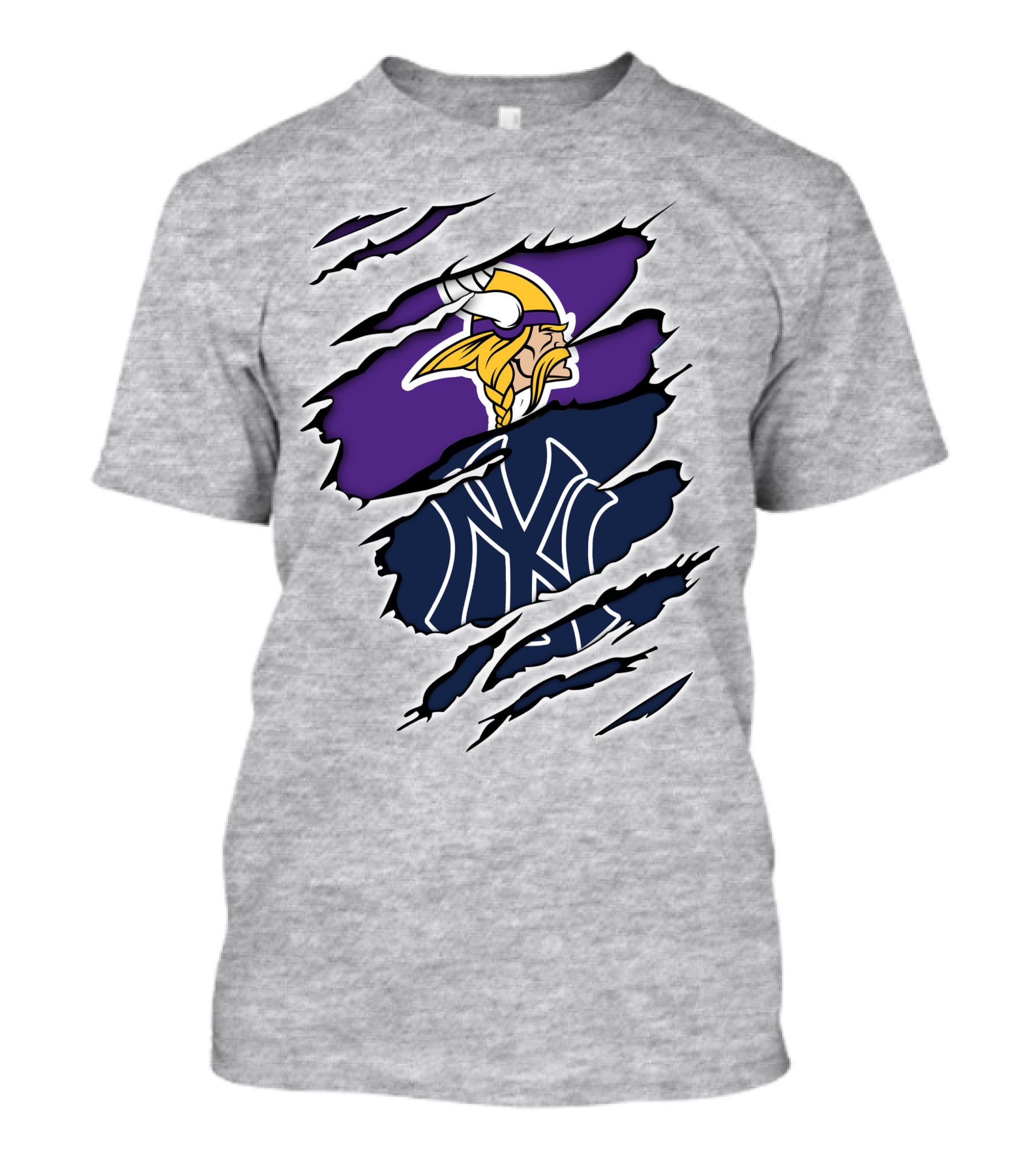 Vikings Yankees Logo Mashup Ripped Effect T-Shirt