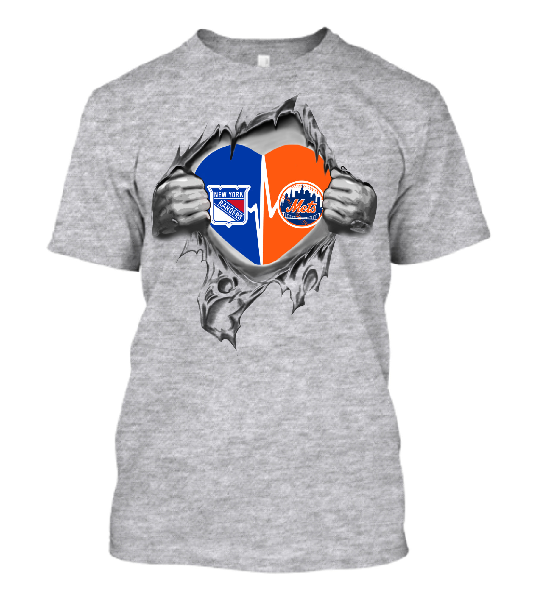 New York Rangers Mets Heart Ripped T-Shirt