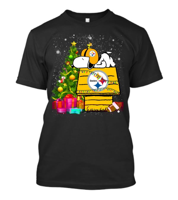 Pittsburgh Steelers Snoopy Christmas Peanuts Doghouse Football T-Shirt