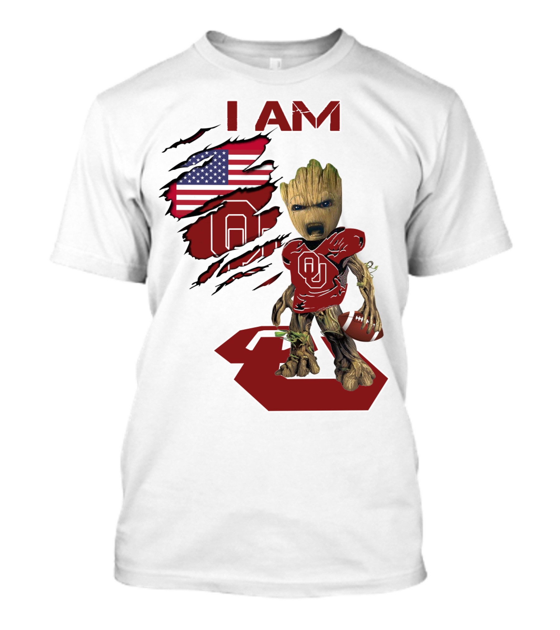I AM Sooners Baby Groot Football USA Flag T-Shirt