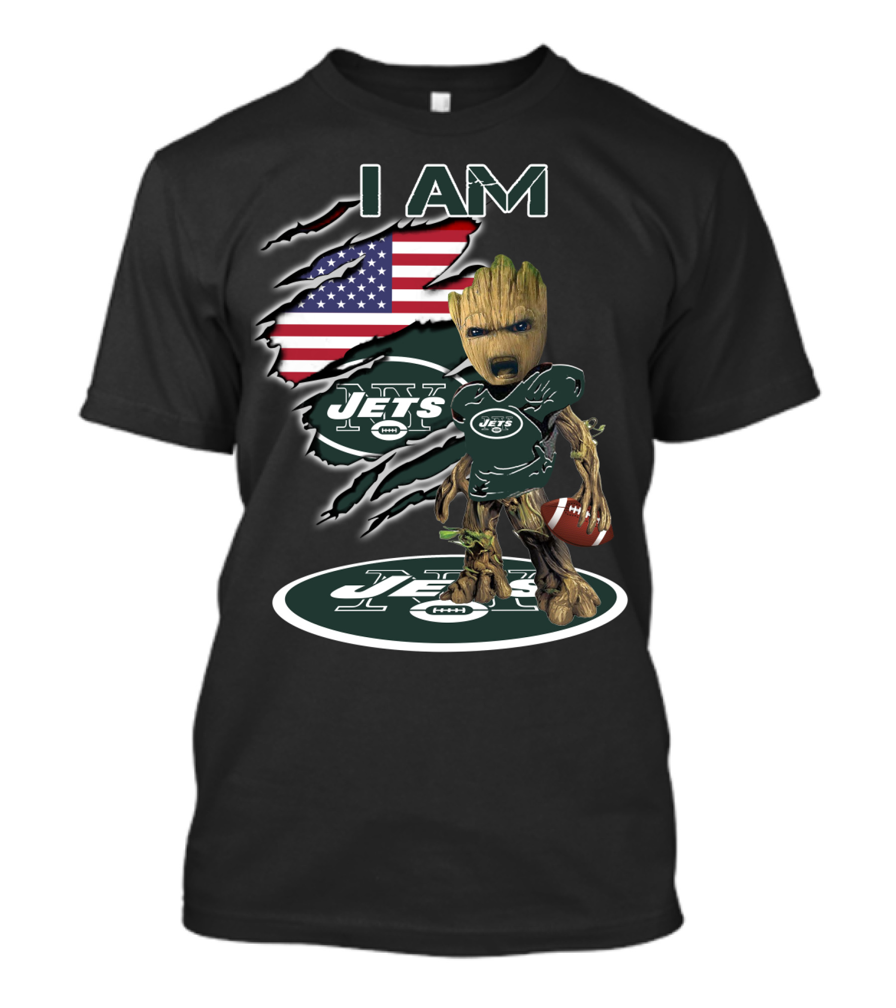 I Am Jets Baby Groot American Flag Football T-Shirt