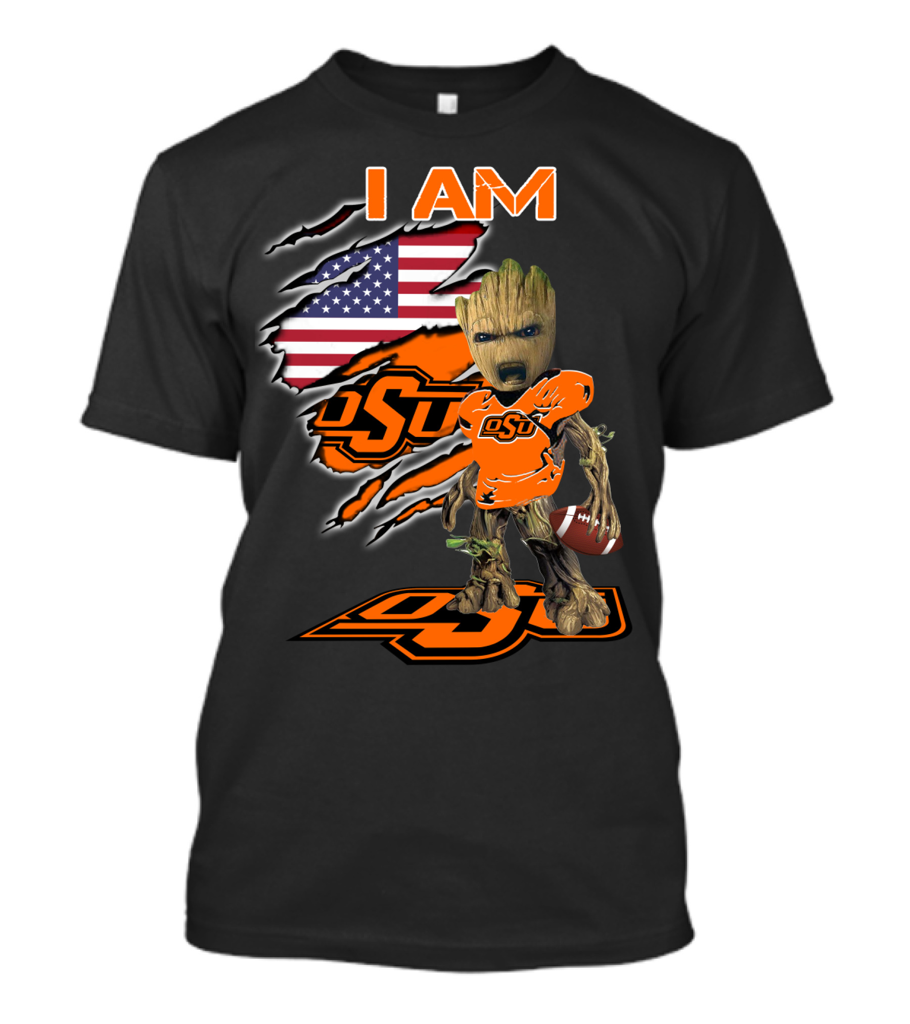 I Am OSU Baby Groot Football American Flag T-Shirt