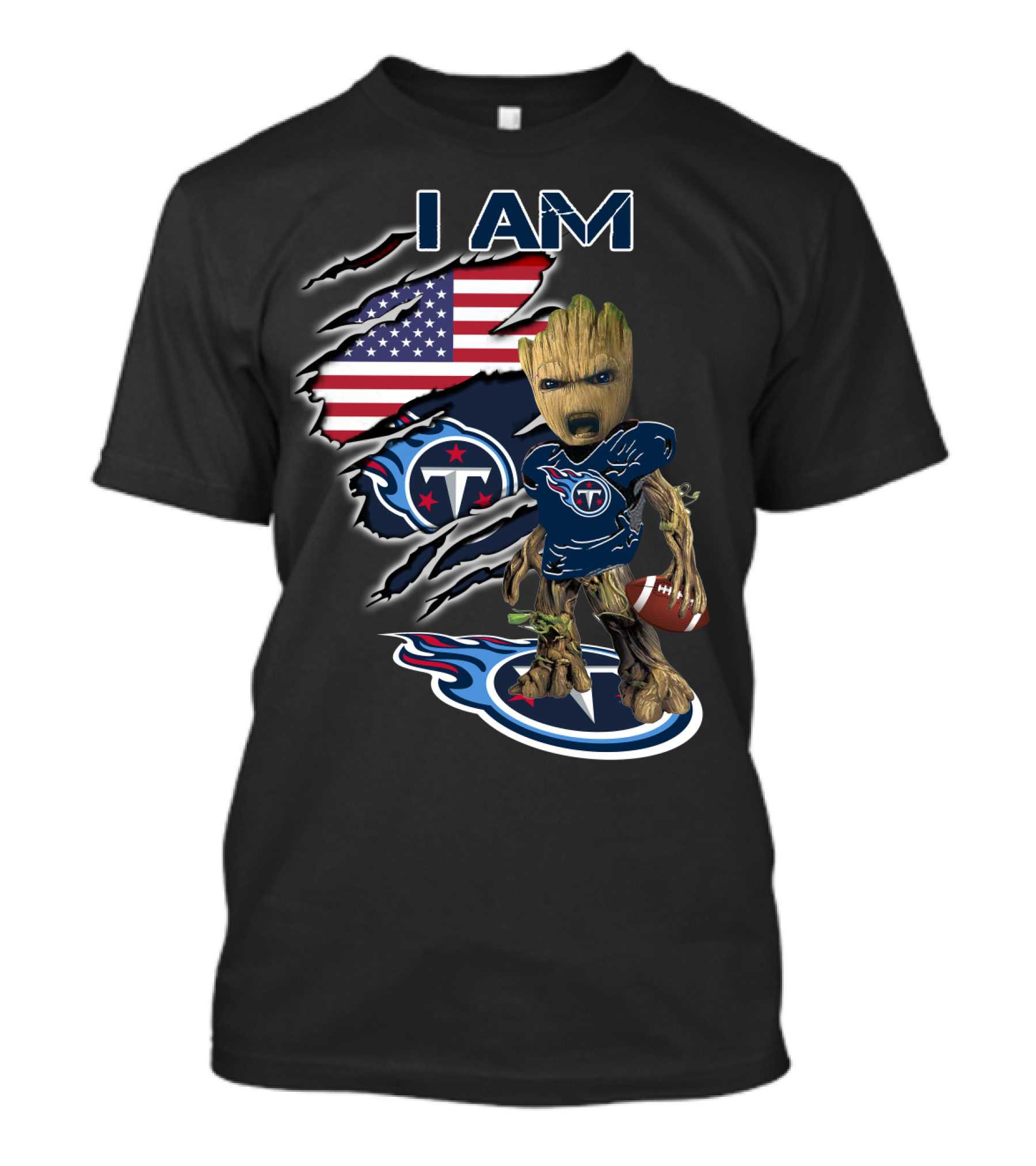 I Am Titans Baby Groot American Flag Football Nfl Crossover T-Shirt