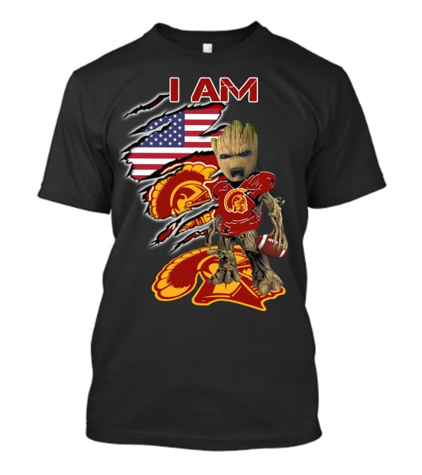 I Am Trojans Baby Groot American Flag Usc Football T-Shirt