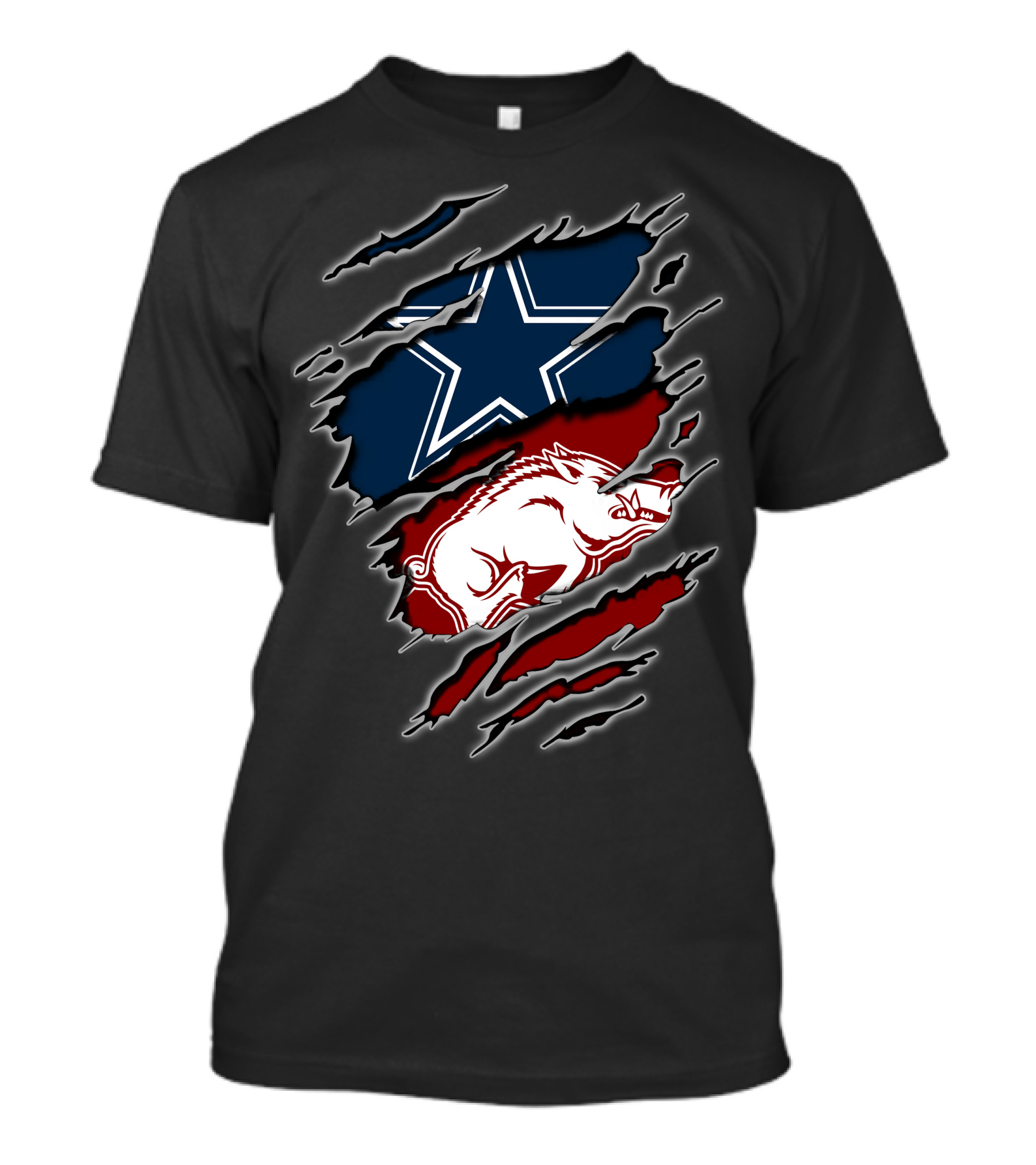 Dallas Cowboys And Arkansas Razorbacks Ripped T-Shirt
