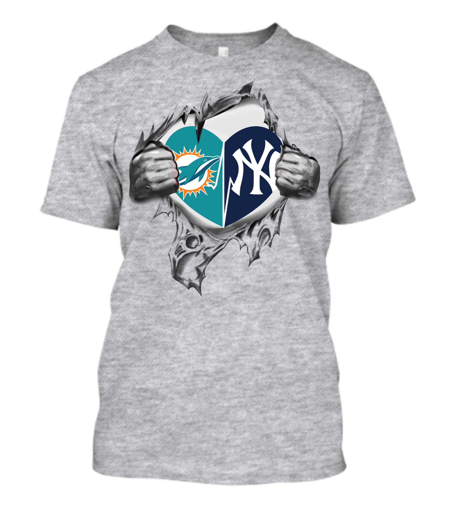 Miami Dolphins New York Yankees Fan Heart T-Shirt