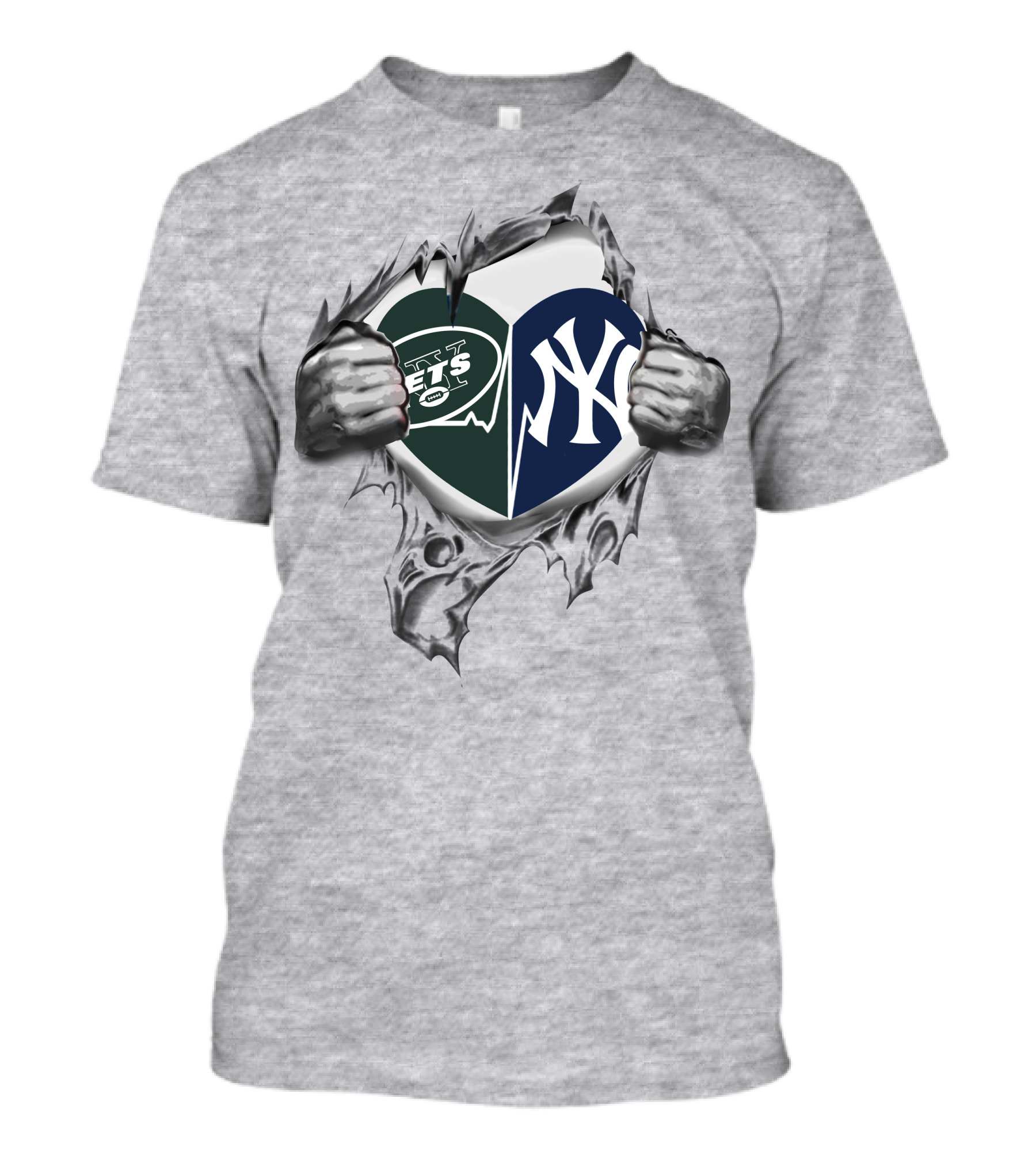 Jets Yankees Logo Heart Torn Open T-Shirt