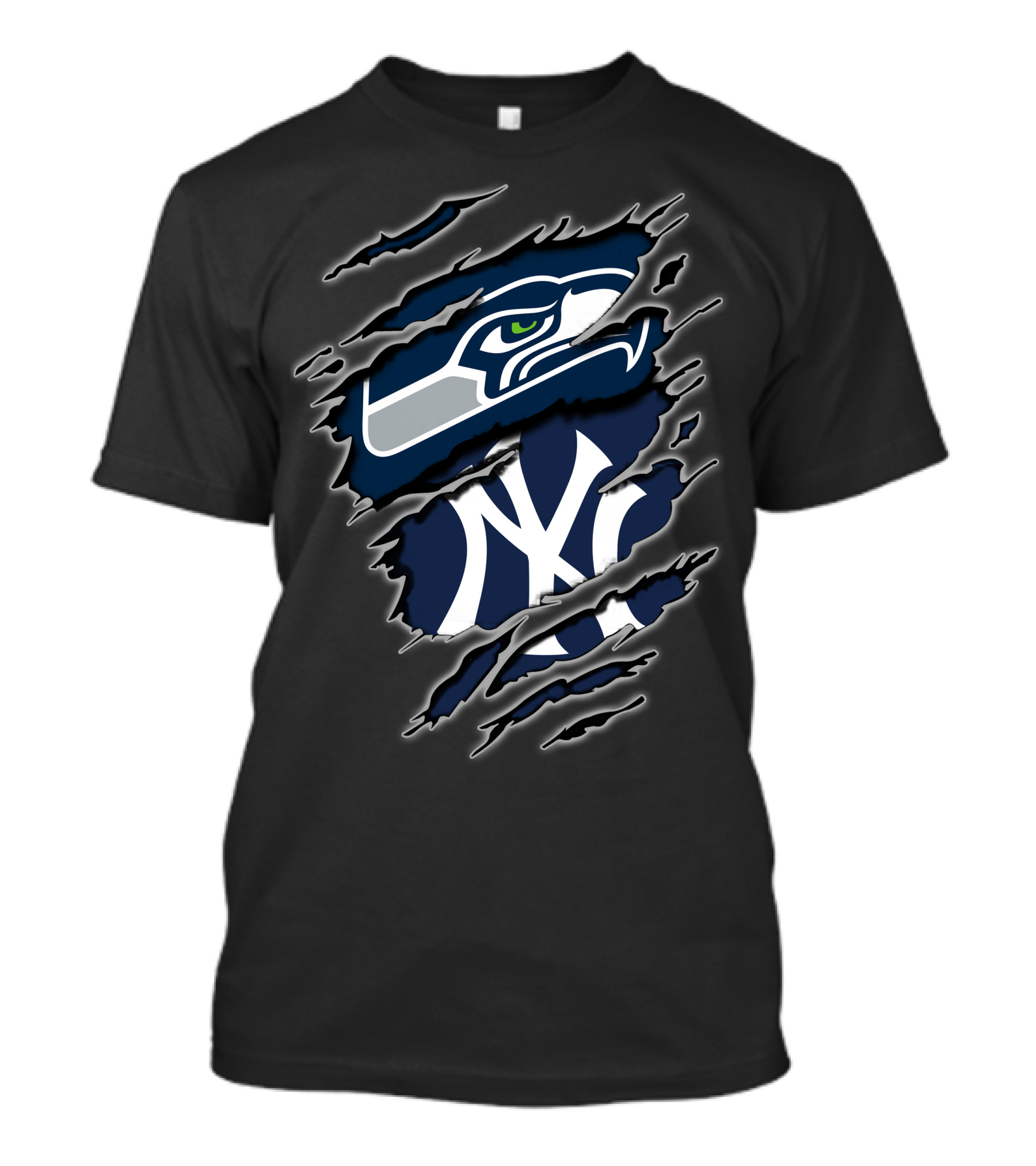 Seattle Seahawks New York Yankees Nfl Mlb Crossover Logo Fusion T-Shirt