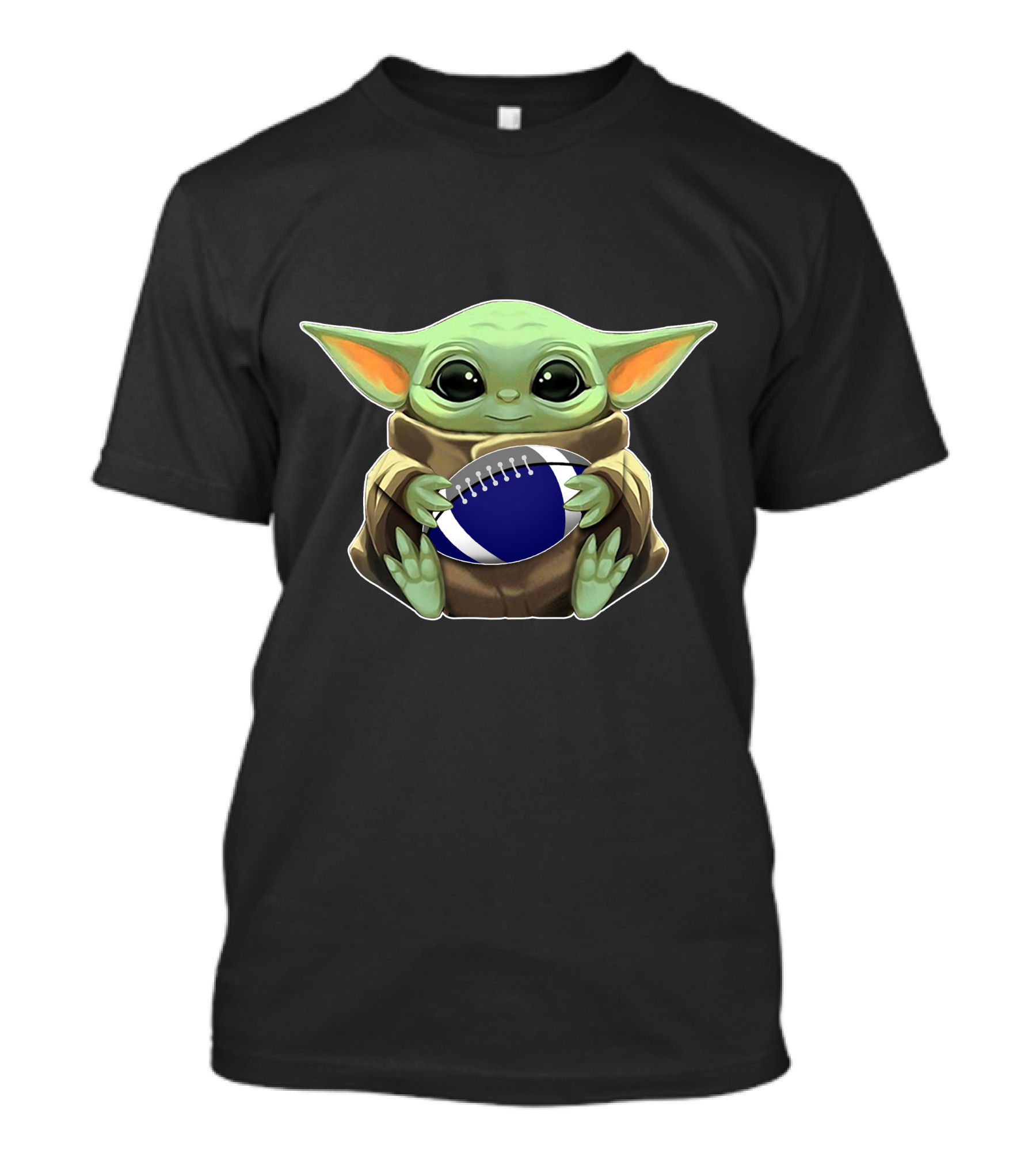 Yoda Baby Holding Blue And White Football T-Shirt