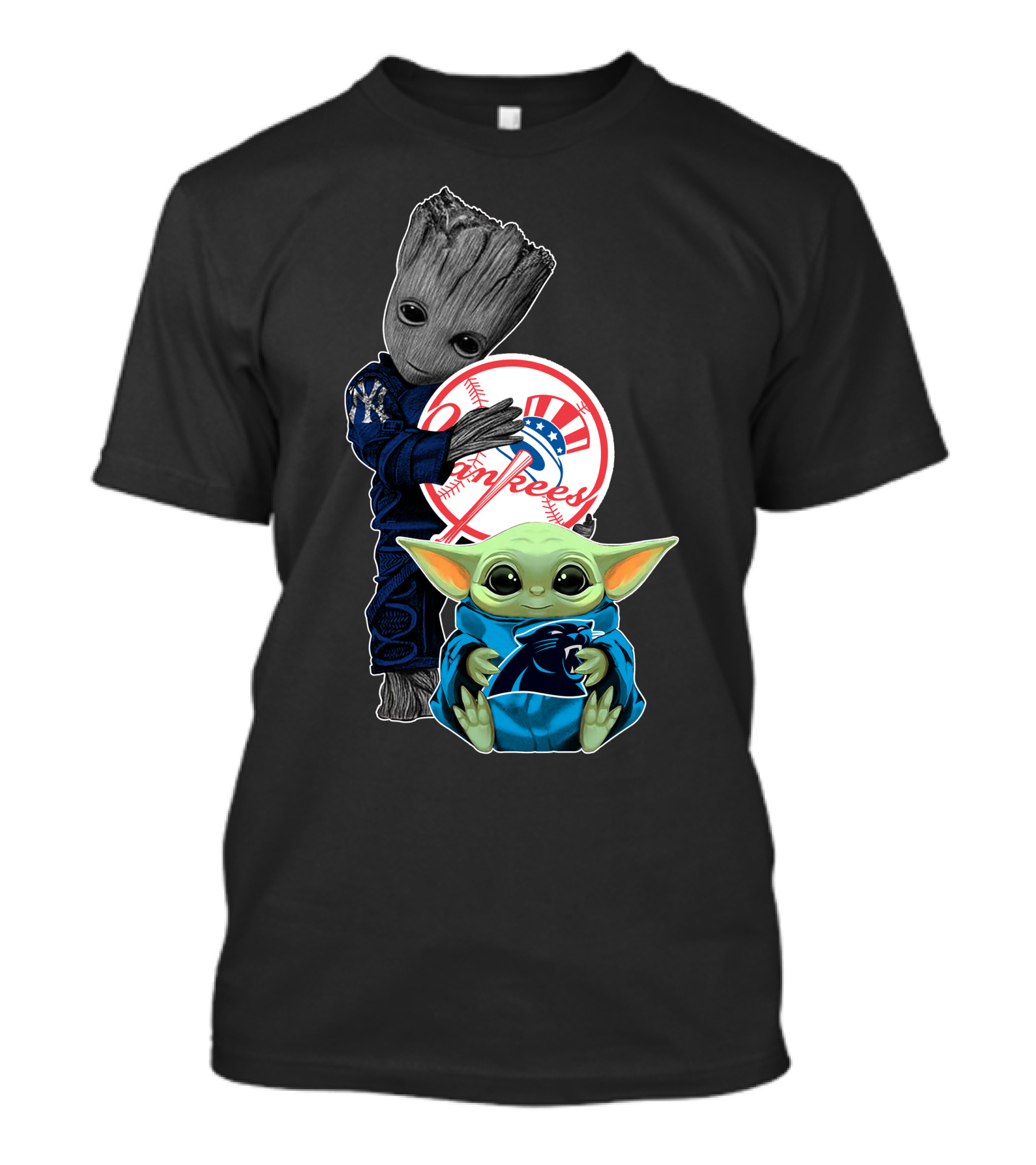 Yankees Groot And Panthers Baby Yoda T-Shirt
