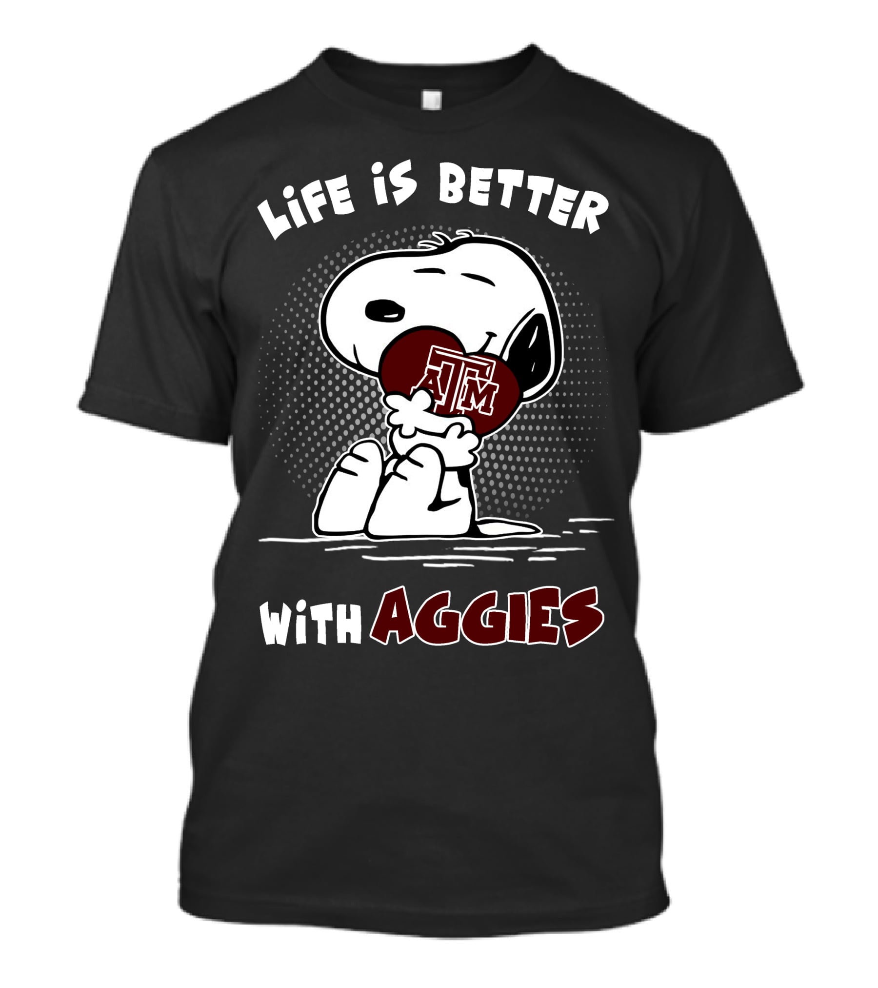 Life Is Better With Aggies Texas A&M Snoopy Hugging Football T-Shirt