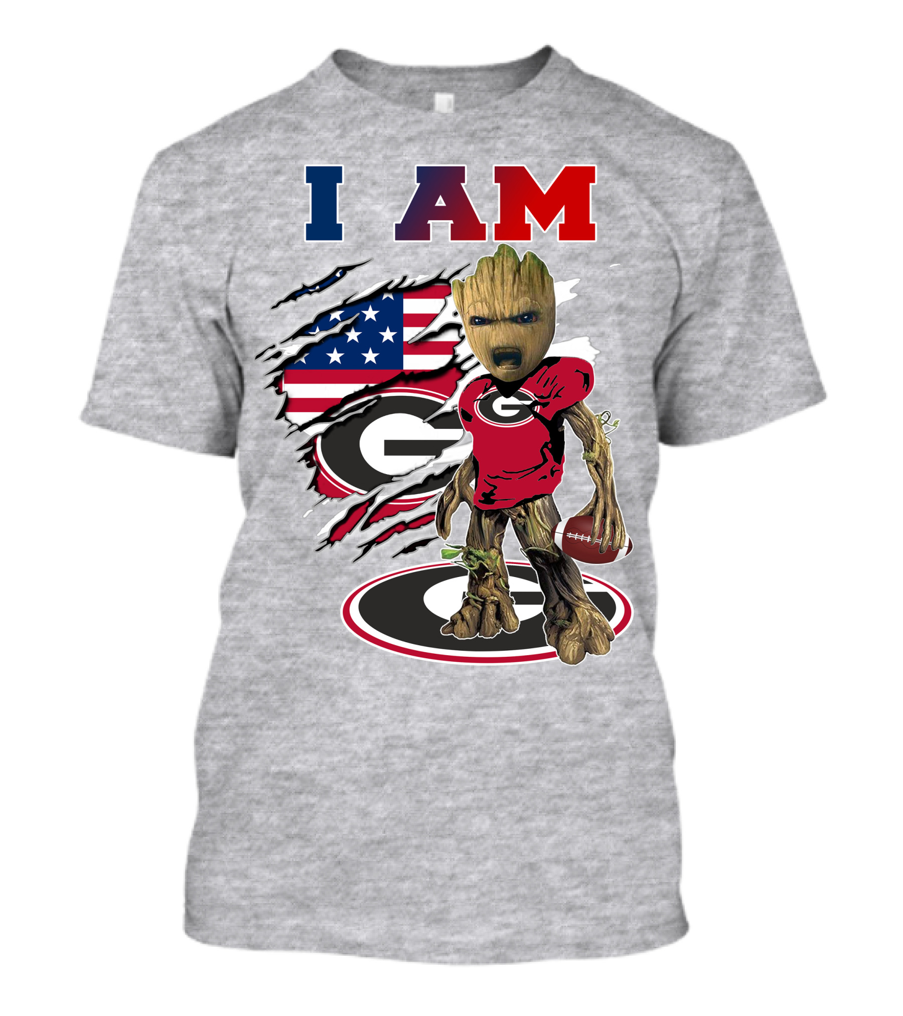 I Am Groot Holding Football Georgia Bulldogs Usa Flag T-Shirt