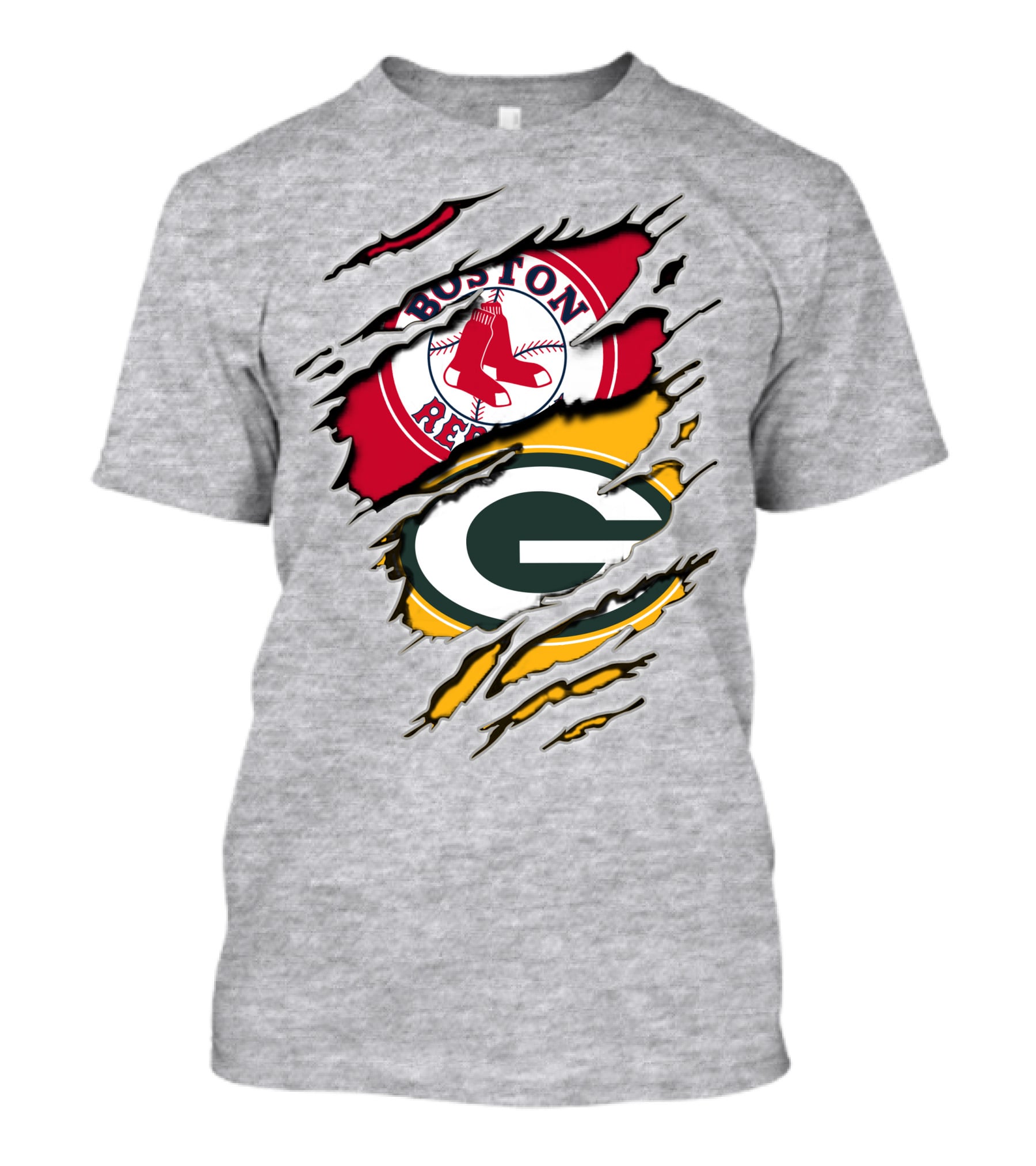 Boston Red Sox And Green Bay Packers Logo Torn T-Shirt