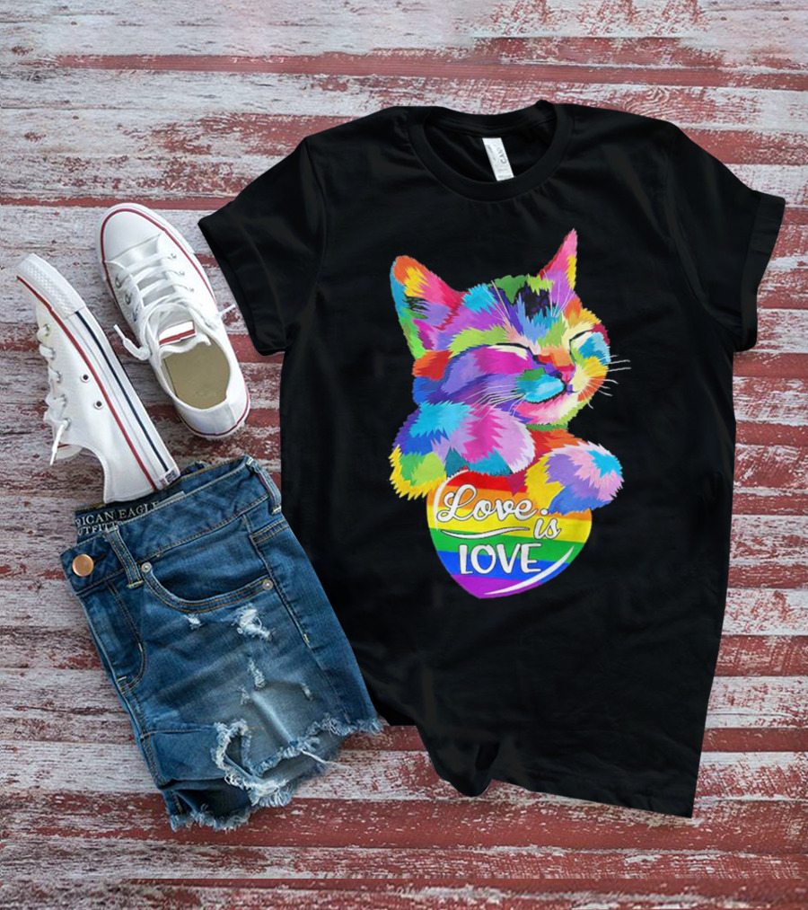 Catlove Colorful Rainbow Cat Love Is Love T-Shirt