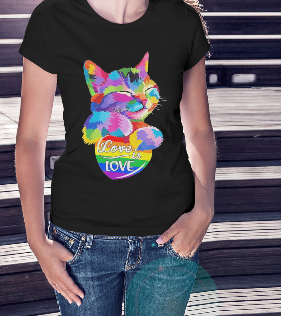 Catlove Colorful Rainbow Cat Love Is Love T-Shirt