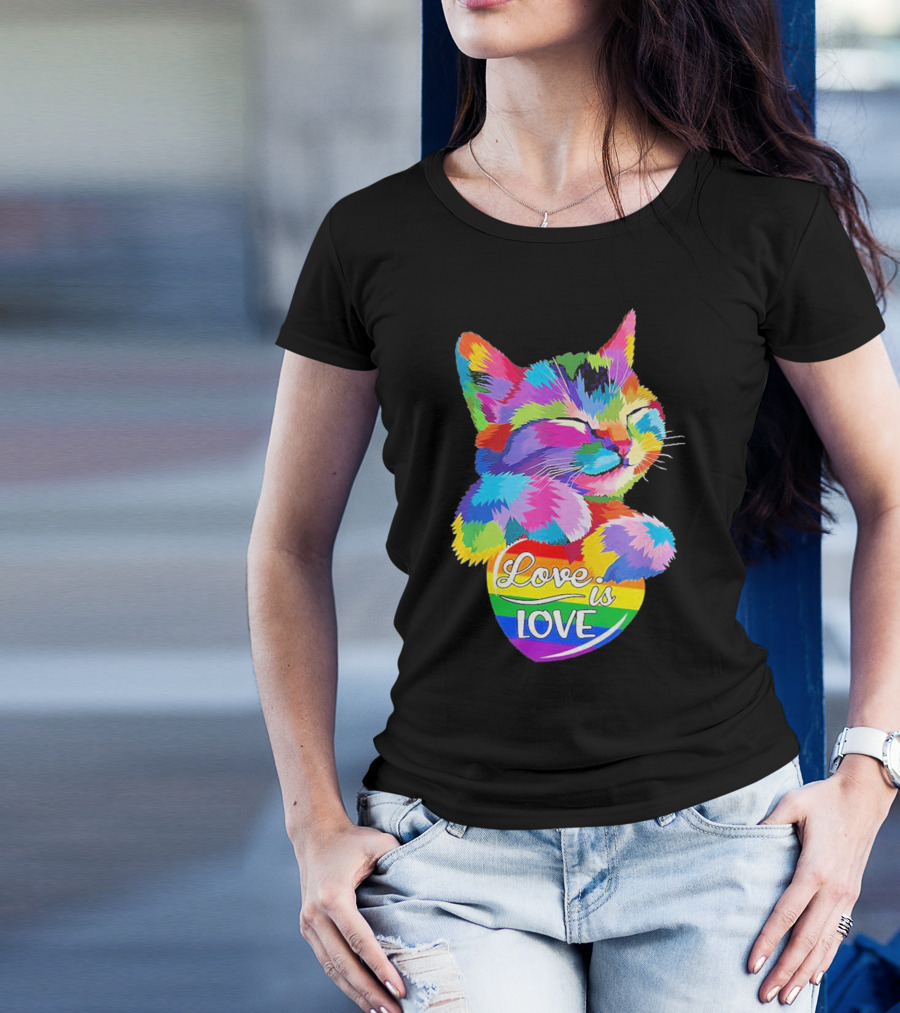 Catlove Colorful Rainbow Cat Love Is Love T-Shirt