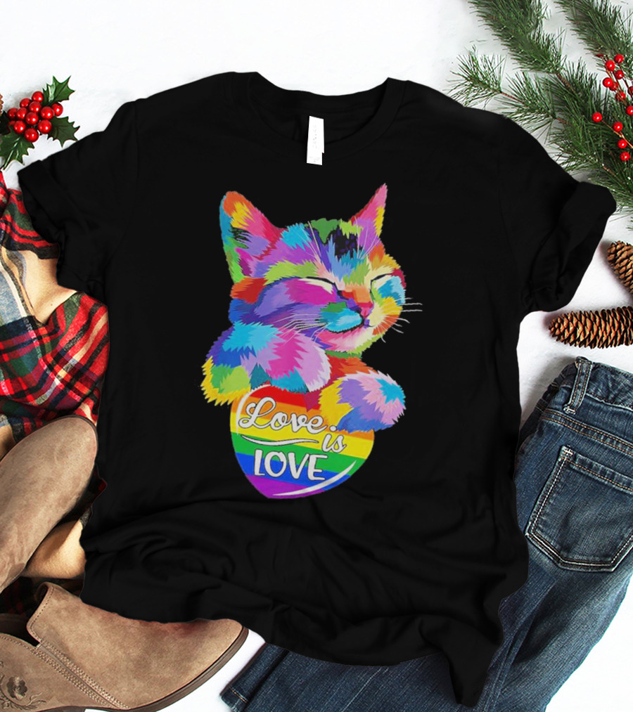 Catlove Colorful Rainbow Cat Love Is Love T-Shirt