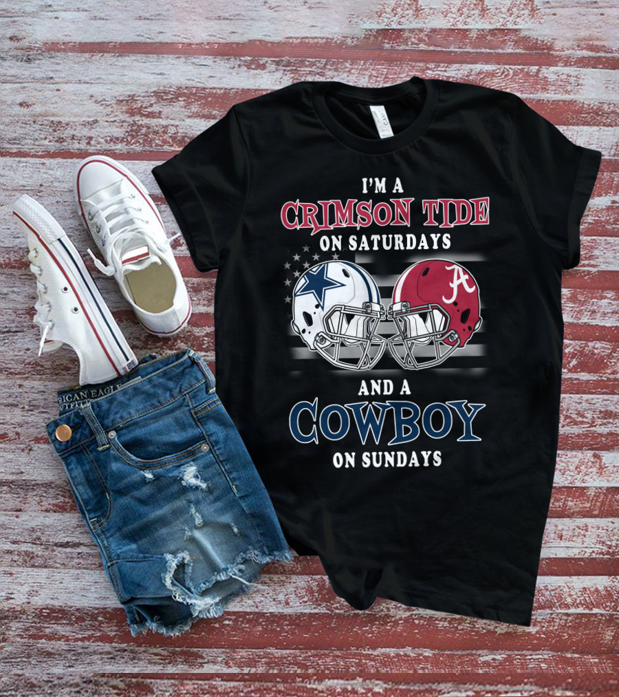 Crimson Tide On Saturdays Cowboy On Sundays Football Spirit Dual Helmets T-Shirt
