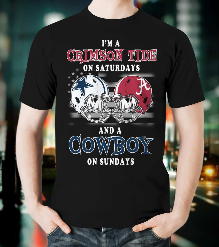 Crimson Tide On Saturdays Cowboy On Sundays Football Spirit Dual Helmets T-Shirt