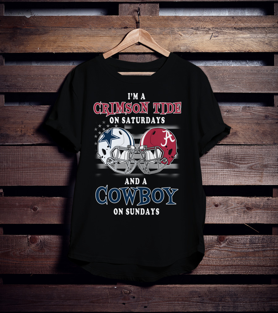 Crimson Tide On Saturdays Cowboy On Sundays Football Spirit Dual Helmets T-Shirt