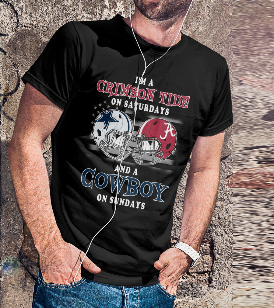 Crimson Tide On Saturdays Cowboy On Sundays Football Spirit Dual Helmets T-Shirt