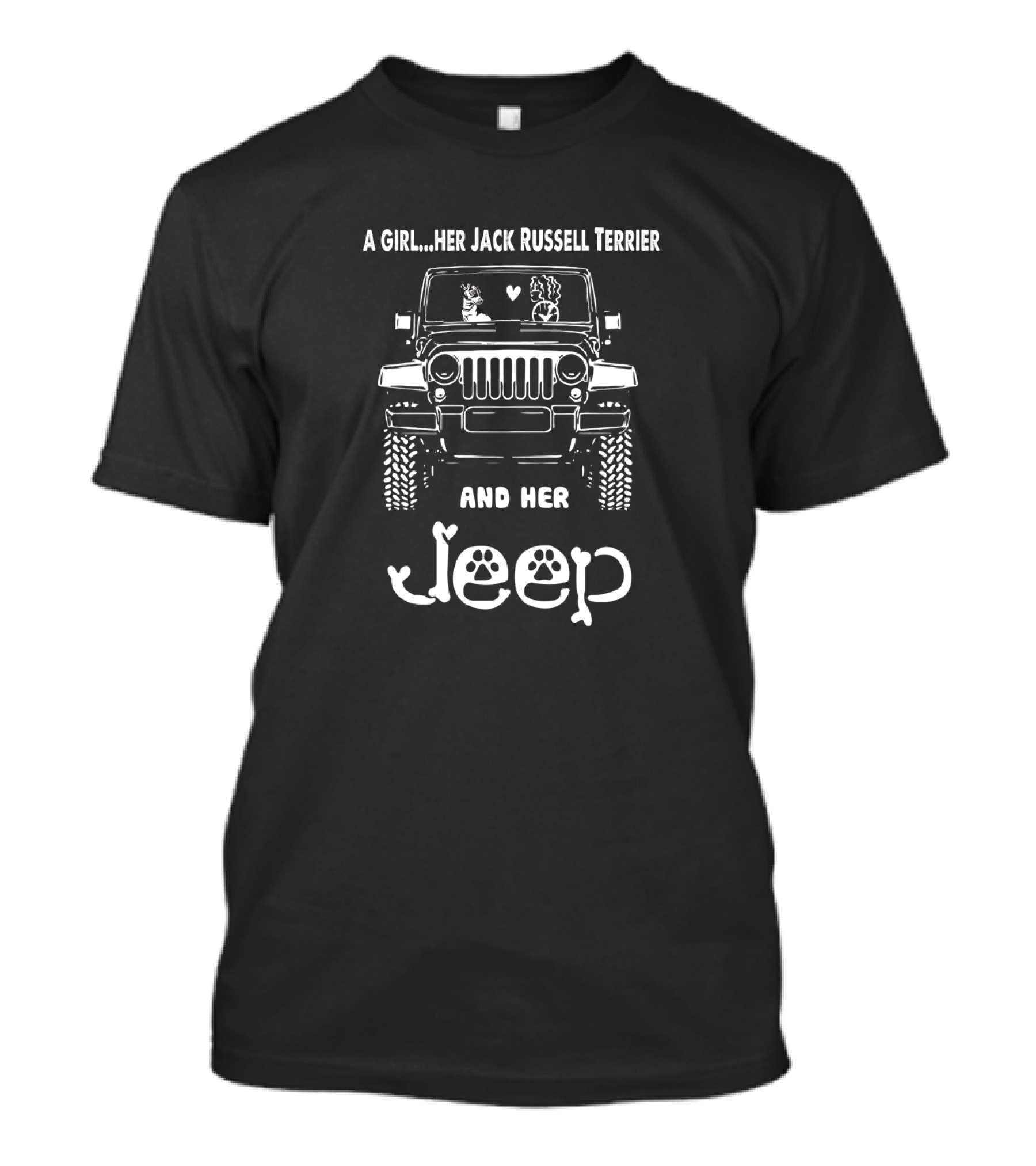 A Girl Her Jack Russell Terrier And Her Jeep T-Shirt