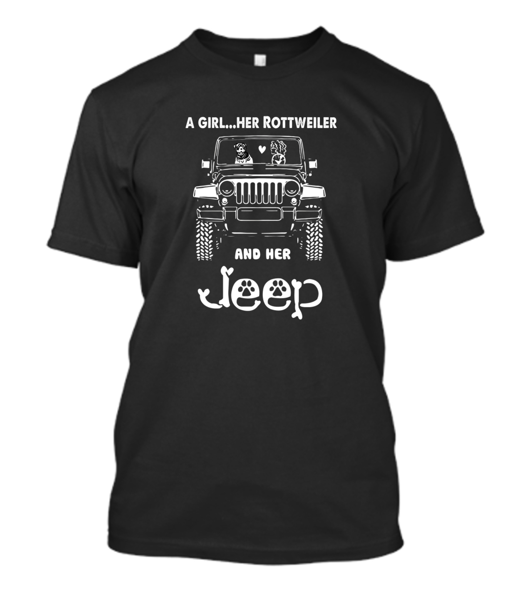 A Girl Her Rottweiler And Her Jeep T-Shirt