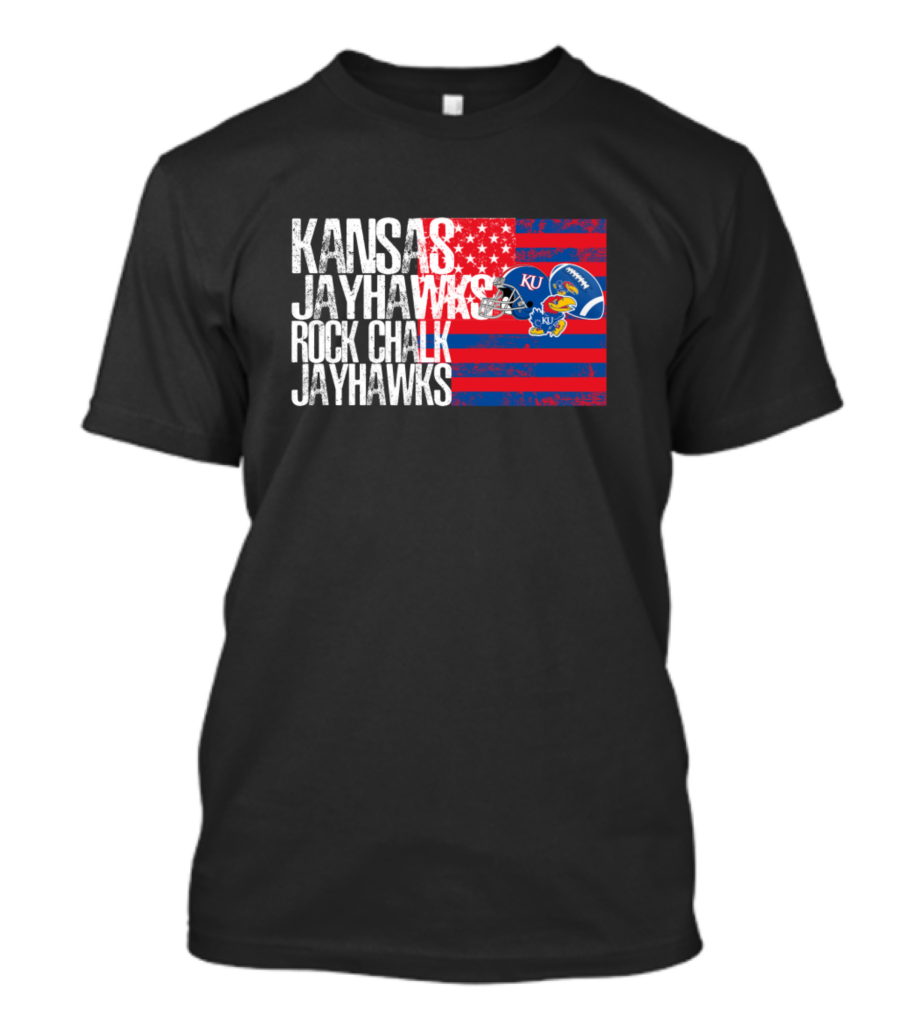 Kansas Jayhawks Rock Chalk Jayhawks Ku Football Helmet Stars And Stripes T-Shirt