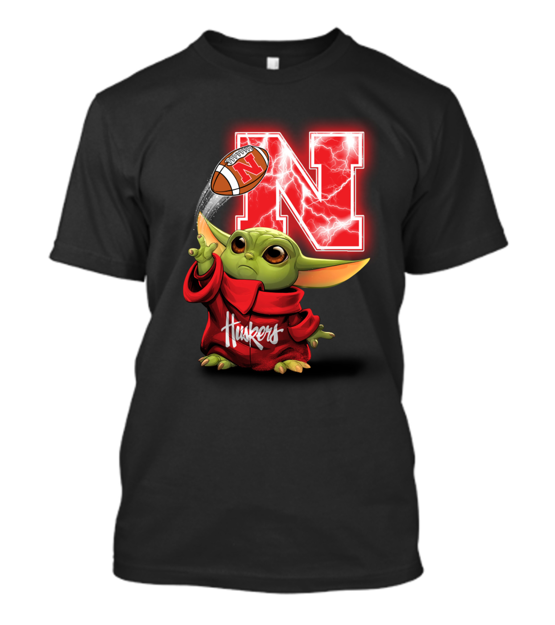 Huskers Baby Yoda Football Nebraska N T-Shirt