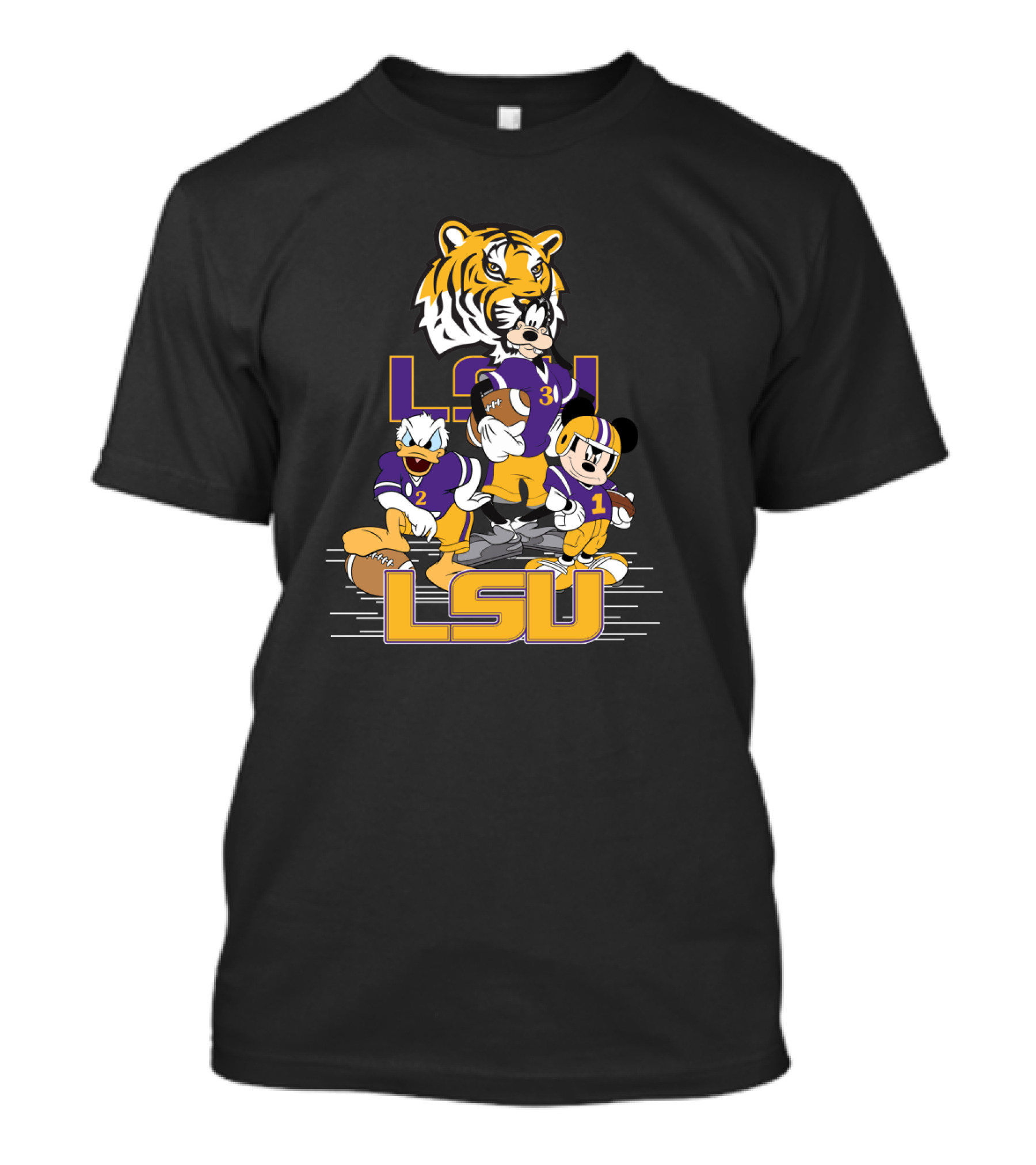 Lsu Tigers Mickey Donald Goofy Football Team Cartoon Characters T-Shirt