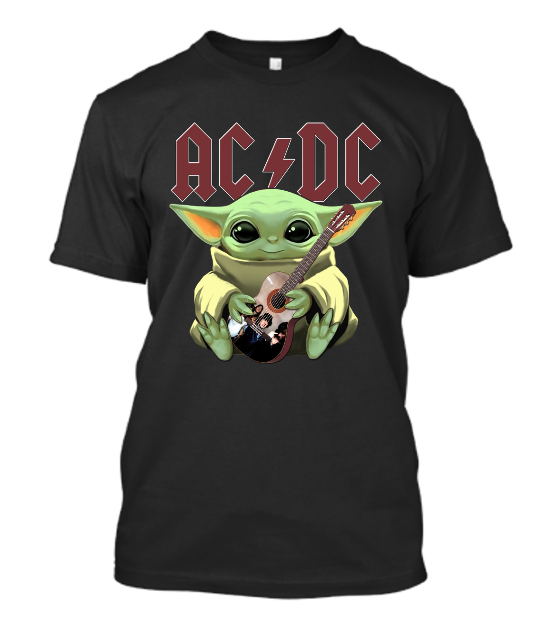 ACDC YODA Playing Guitar Grogu Mashup T-Shirt