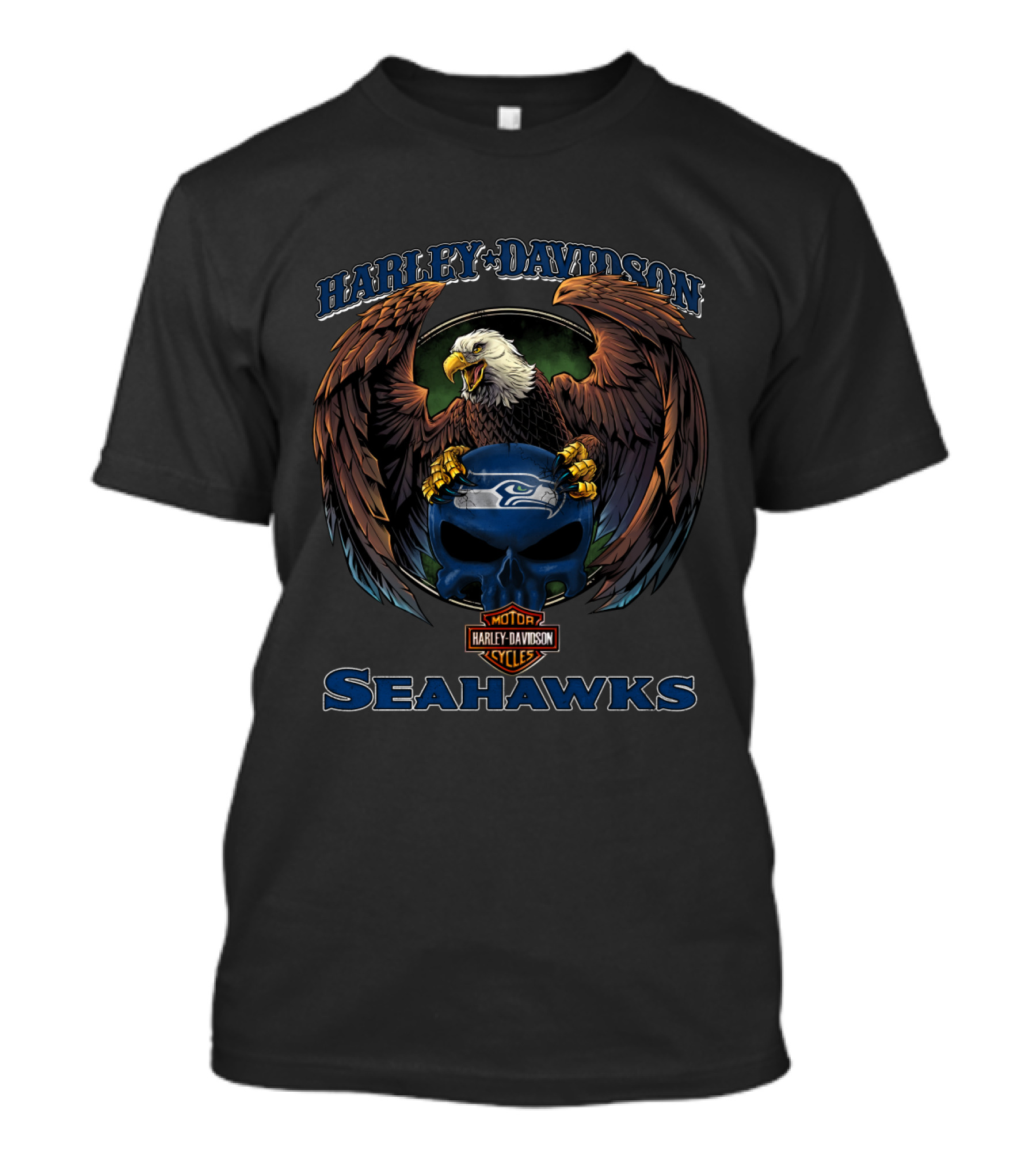 Harley Davidson Seattle Seahawks Motor Cycles Eagle Helmet T-Shirt