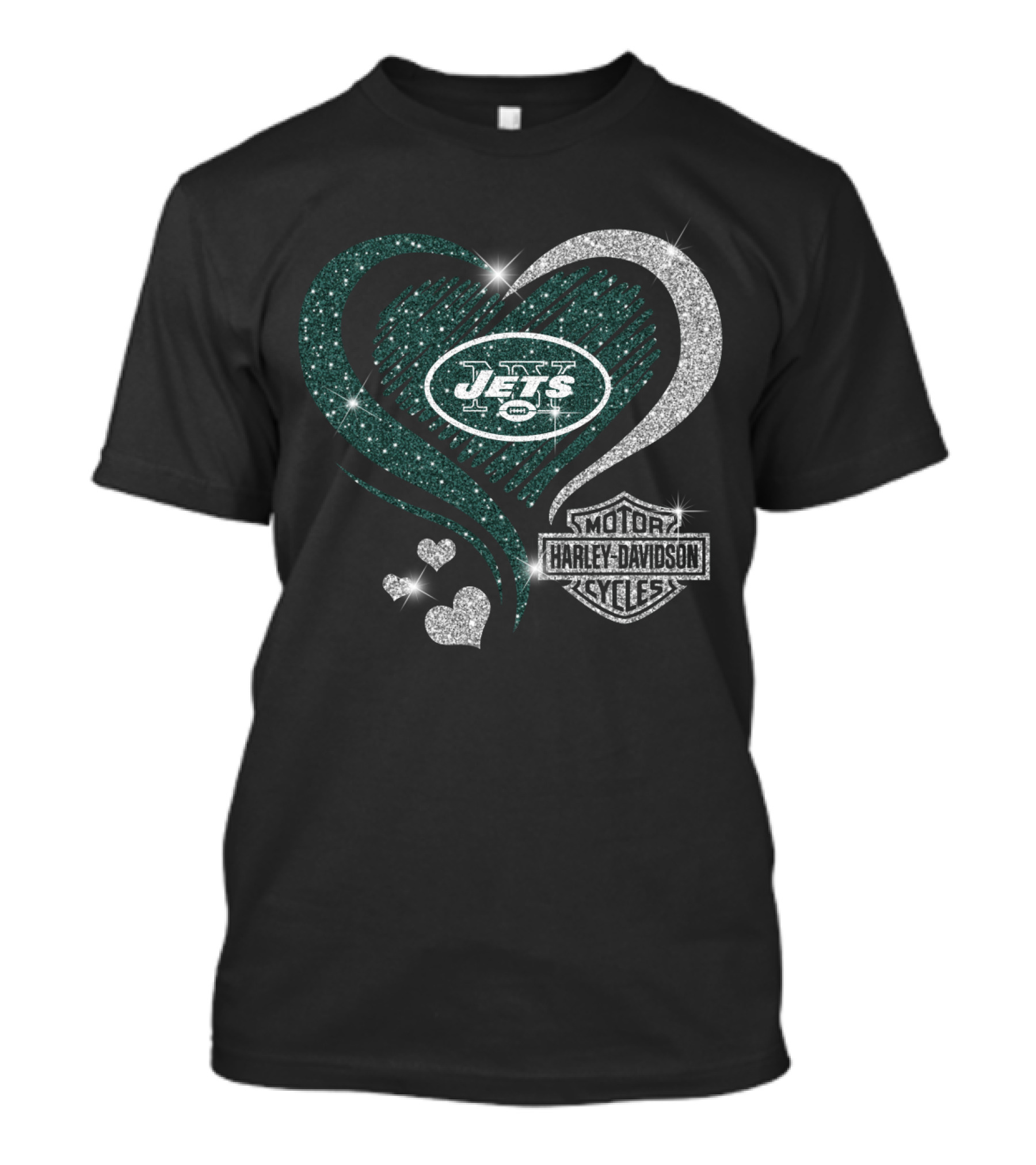New York Jets Heart Harley Davidson Motor Cycles T-Shirt