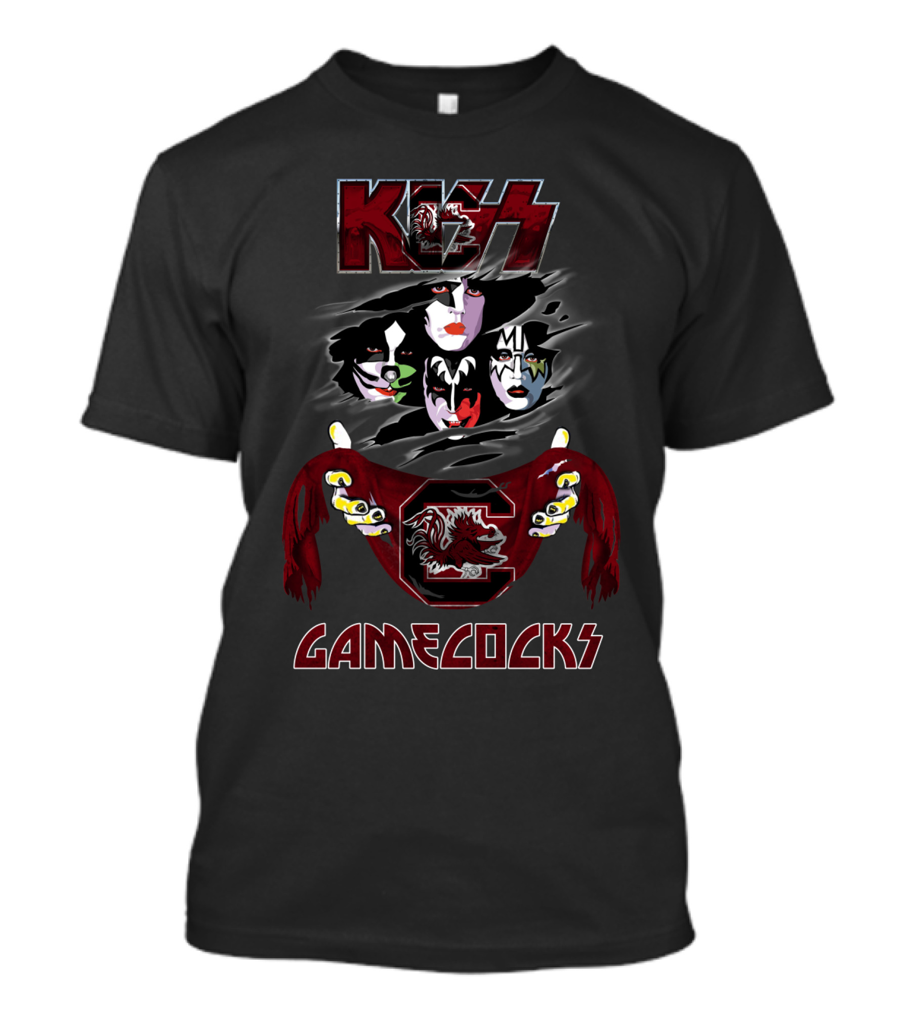 KISS South Carolina Gamecocks Rock Band Faces And Mascot T-Shirt
