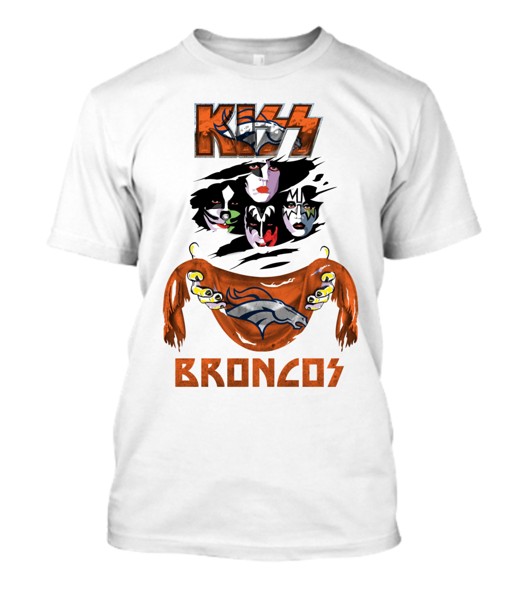 KISS Denver Broncos NFL Rock Band Crossover T-Shirt
