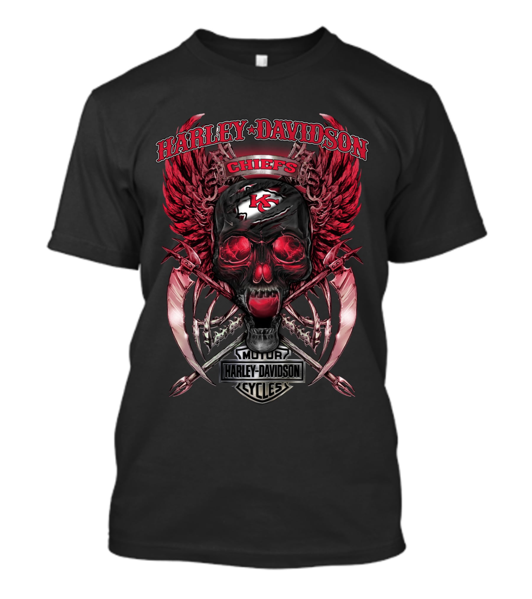 Harley Davidson Chiefs Kansas City Skull Wings T-Shirt