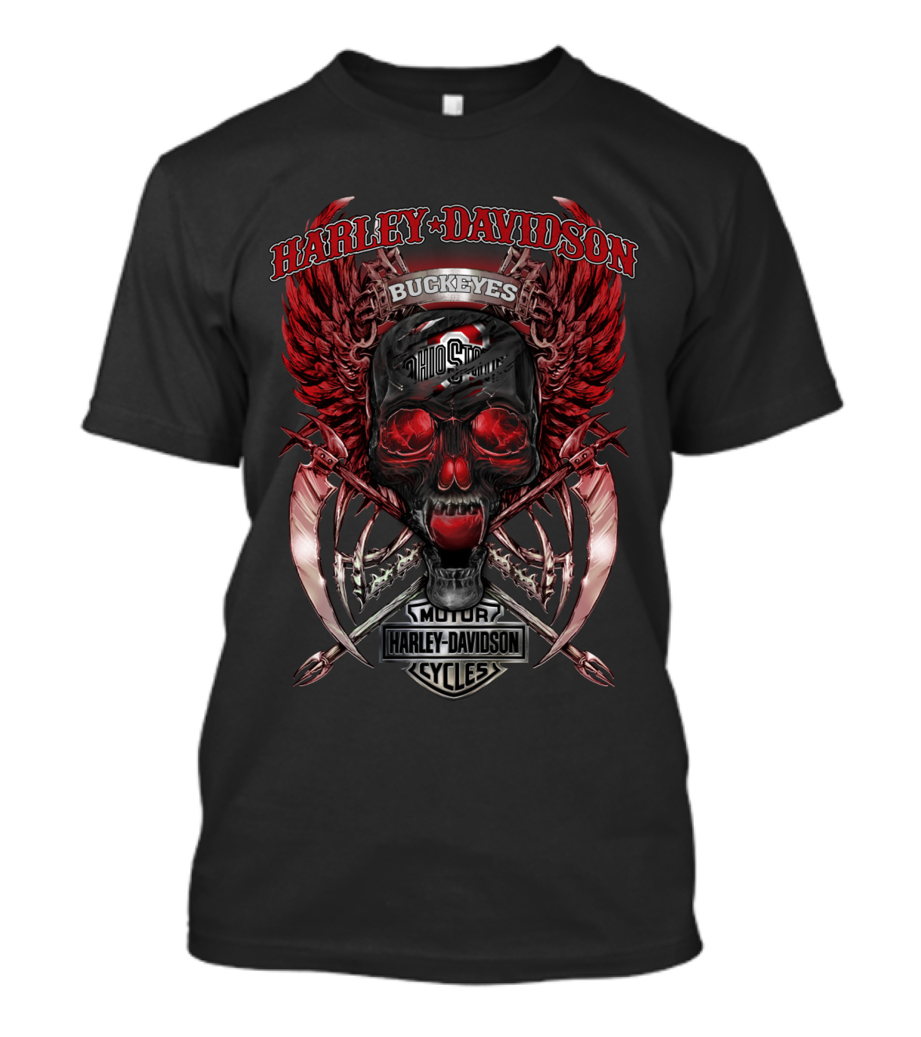 Harley Davidson Ohio State Buckeyes Skull Wings Logo Motor Cycles T-Shirt