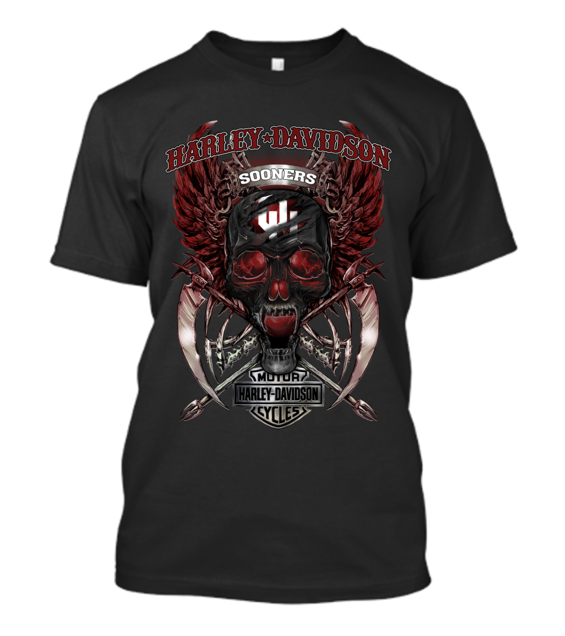 Harley Davidson Sooners Motor Cycles Skull Wings T-Shirt