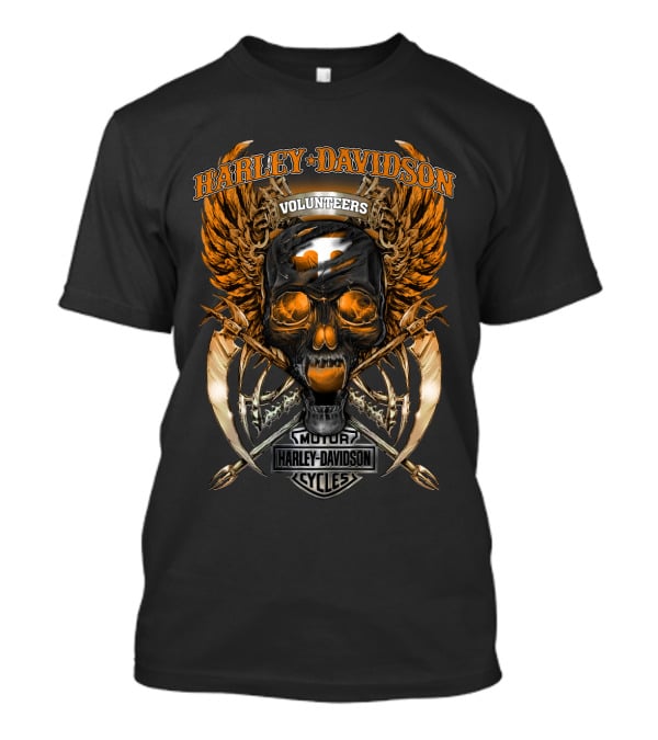Harley Davidson Volunteers Tennessee Motor Cycles Skull Wings T-Shirt