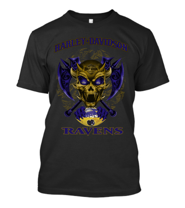Harley Davidson Baltimore Ravens Skull T-Shirt