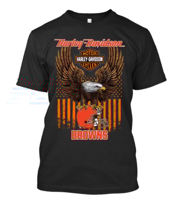 Harley Davidson Motor Cycles Nfl Cleveland Browns Eagle Flag T-Shirt