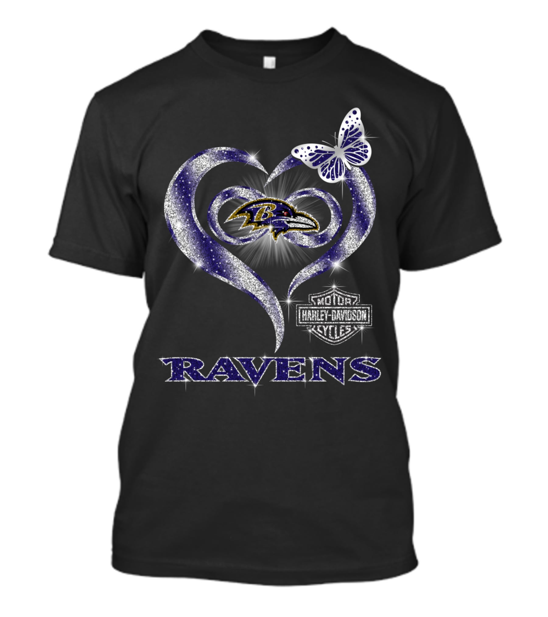Baltimore Ravens Heart Harley Davidson Butterfly T-Shirt