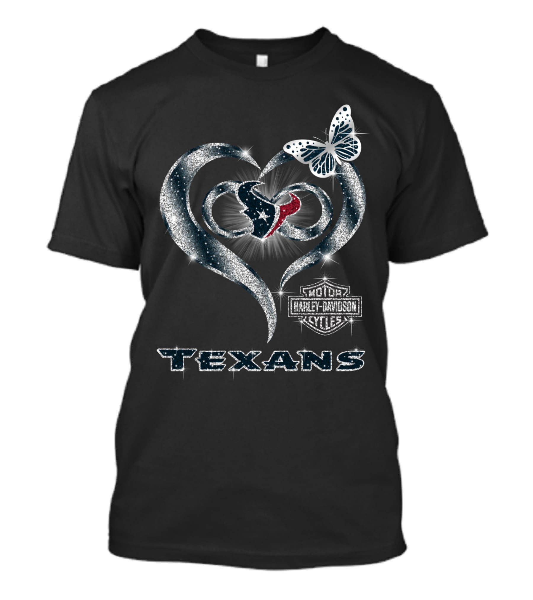 Hlh01 Houston Texans Heart Harley Davidson Cycles Butterfly T-Shirt