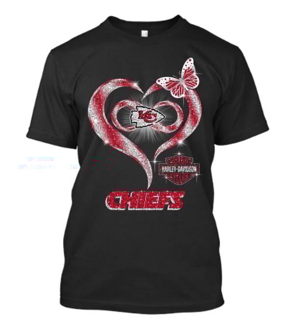 Kansas City Chiefs Harley Davidson Heart Butterfly T-Shirt